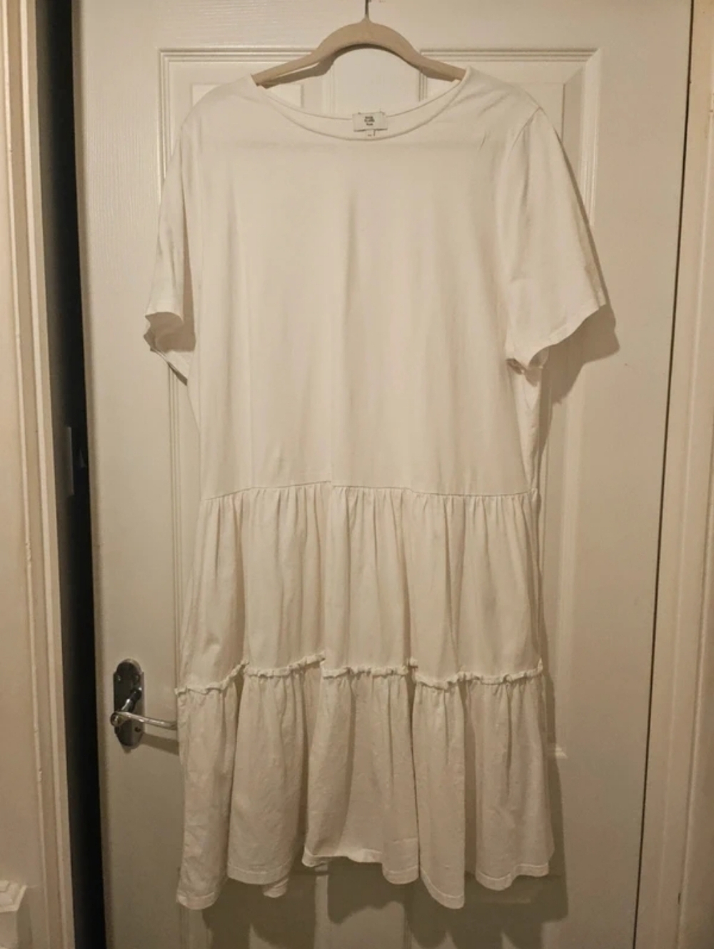 White Tiered Short Sleeve Dress